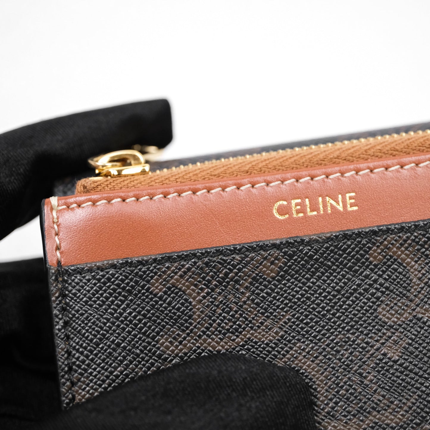 Celine Compact Wallet with Coin Triomphe Canvas Tan Lambskin