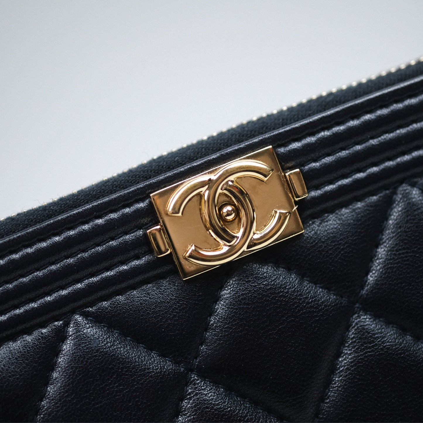 Chanel Medium O Case Boy Navy Lambskin Gold Hardware