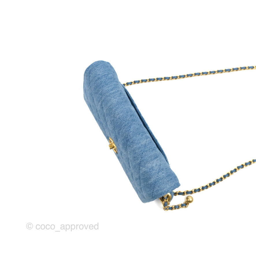Chanel Quilted Pearl Crush Wallet on Chain WOC Denim Aged Gold Hardware