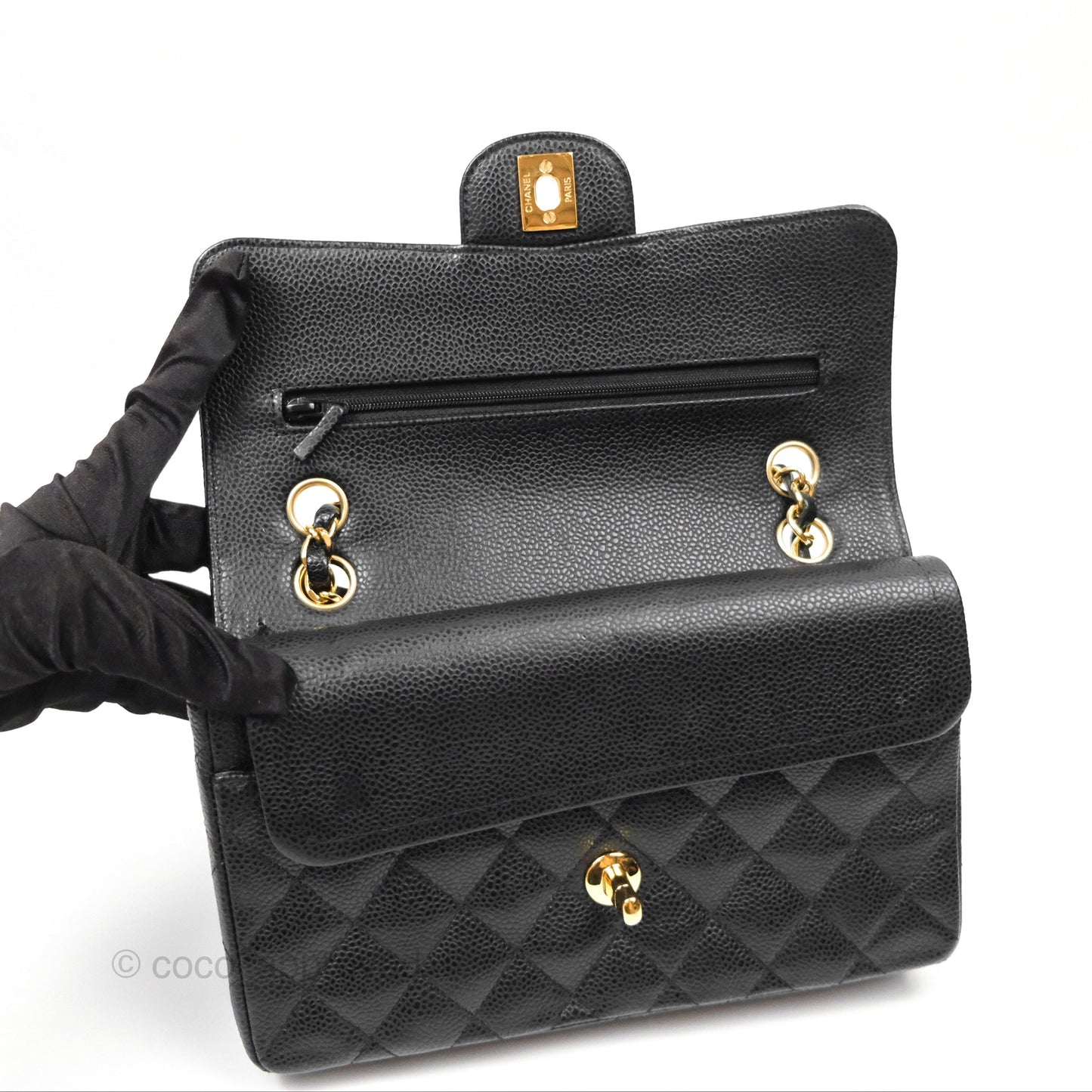 Chanel Small Quilted Classic Flap Black Caviar 24K Gold Hardware