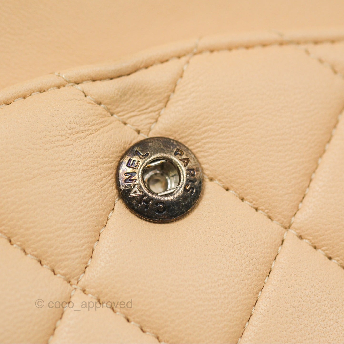 Chanel Classic M/L Medium Flap Quilted Beige Lambskin Silver Hardware