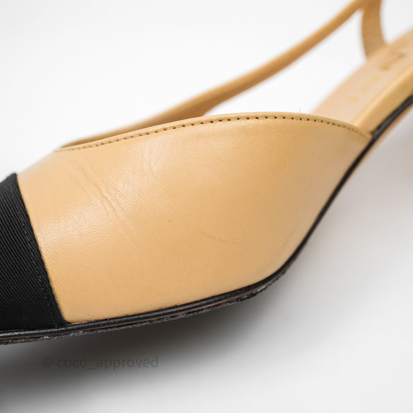 Chanel Classic Slingback Beige Black Leather Size 36