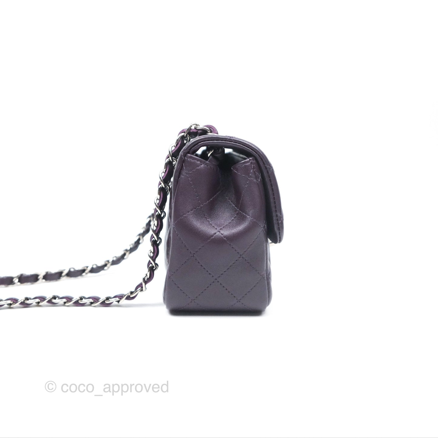 Chanel Quilted Mini Square Dark Purple Lambskin Silver Hardware