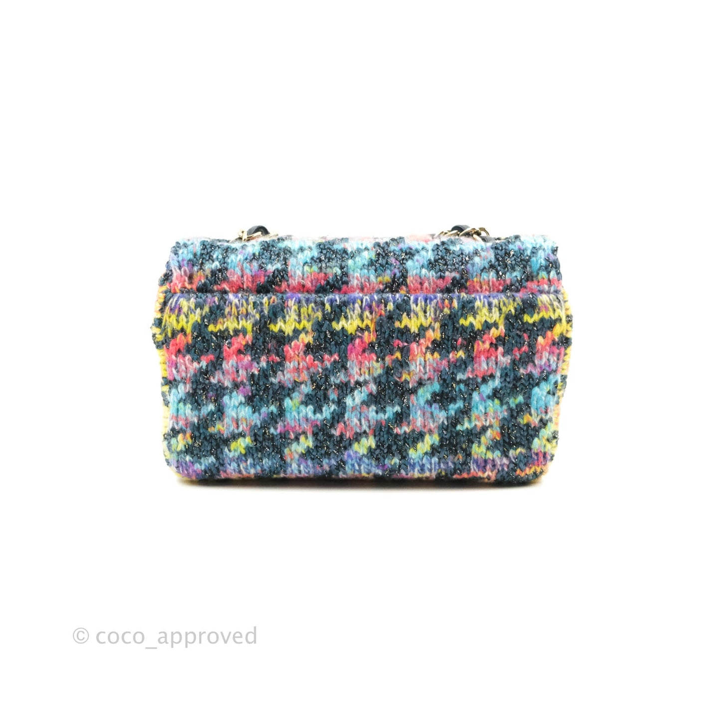 Chanel Mini Rectangular Rainbow Houndstooth Wool Tweed Flap Gold Hardware
