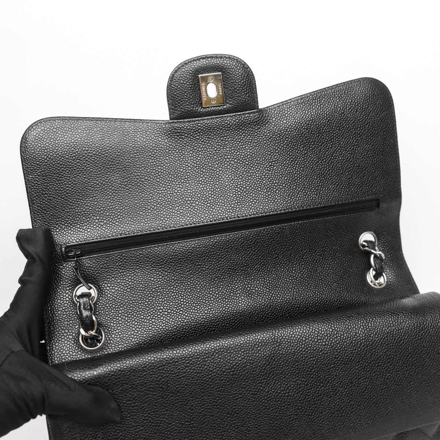 Chanel Jumbo Double Flap Black Caviar Silver Hardware⁣⁣