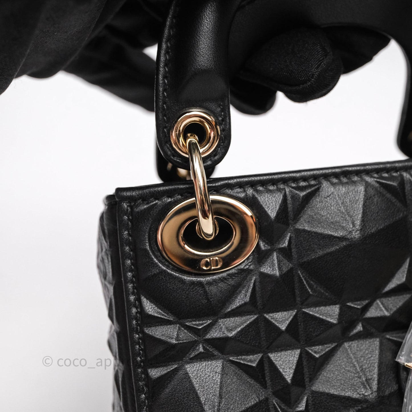 Dior Mirco Lady Dior Black Cannage Calfskin with Diamond Motif Gold Hardware