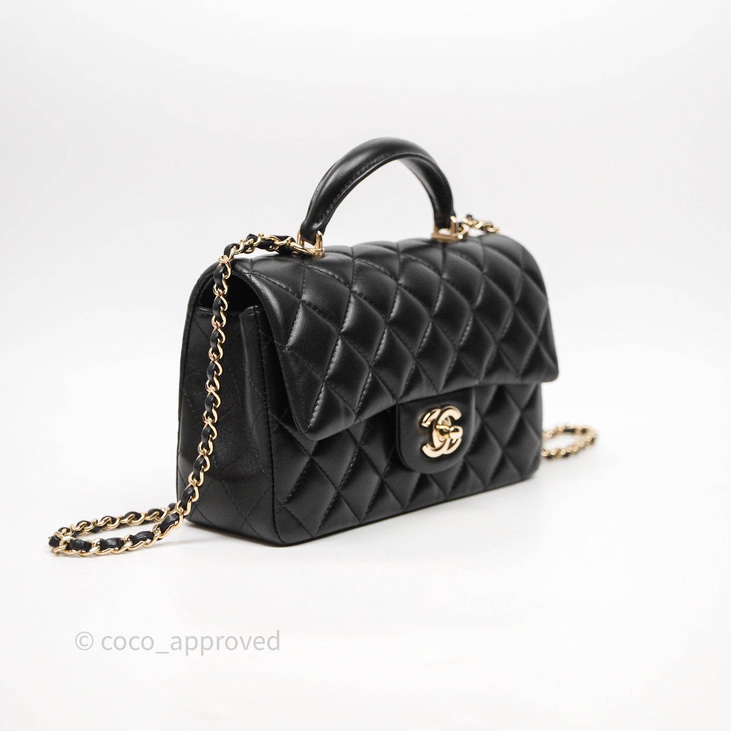 Chanel Top Handle Mini Rectangular Flap Black Lambskin Gold Hardware