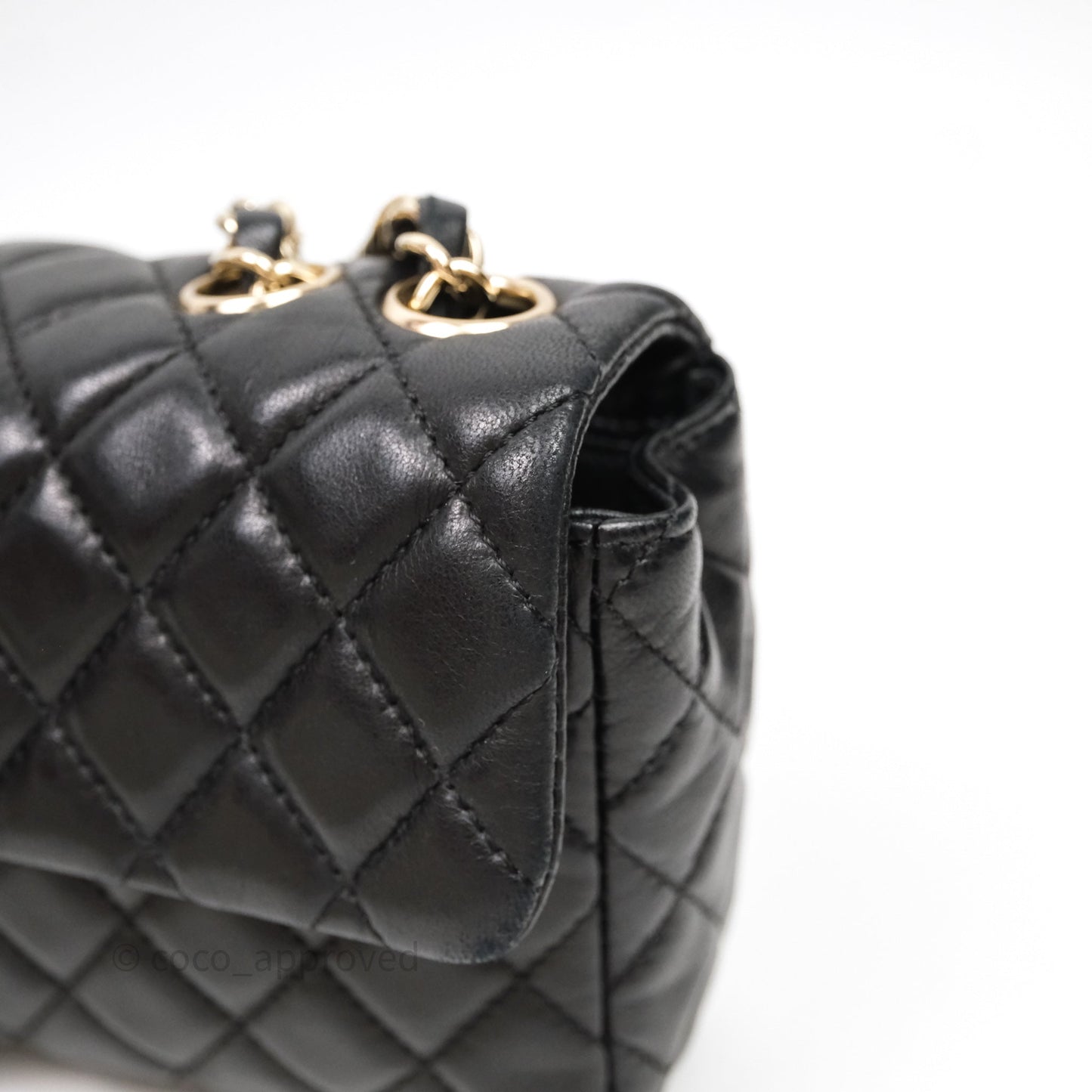 Chanel Quilted East West With Charm Flap Bag Lambskin Black Gold Hardware