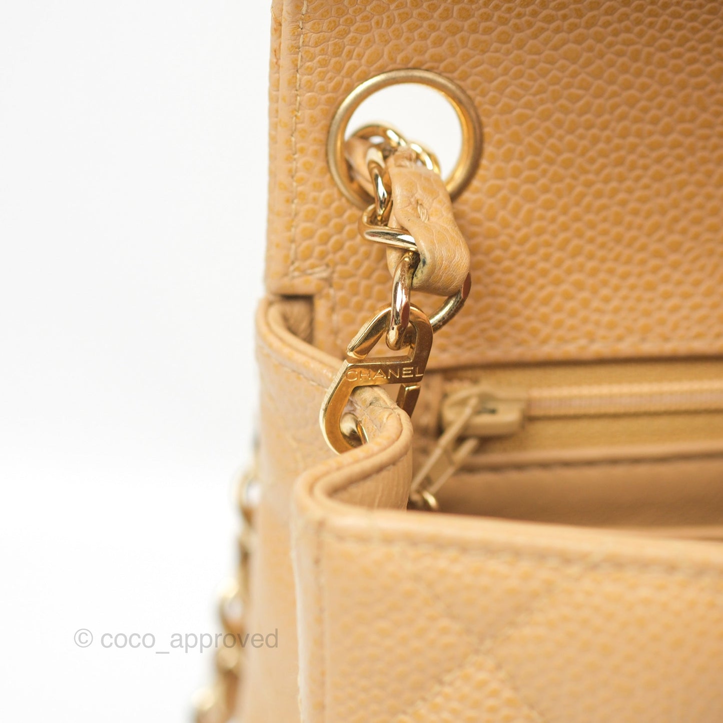 Chanel Quilted Vintage Mini Square Flap Beige Caviar 24K Gold Hardware