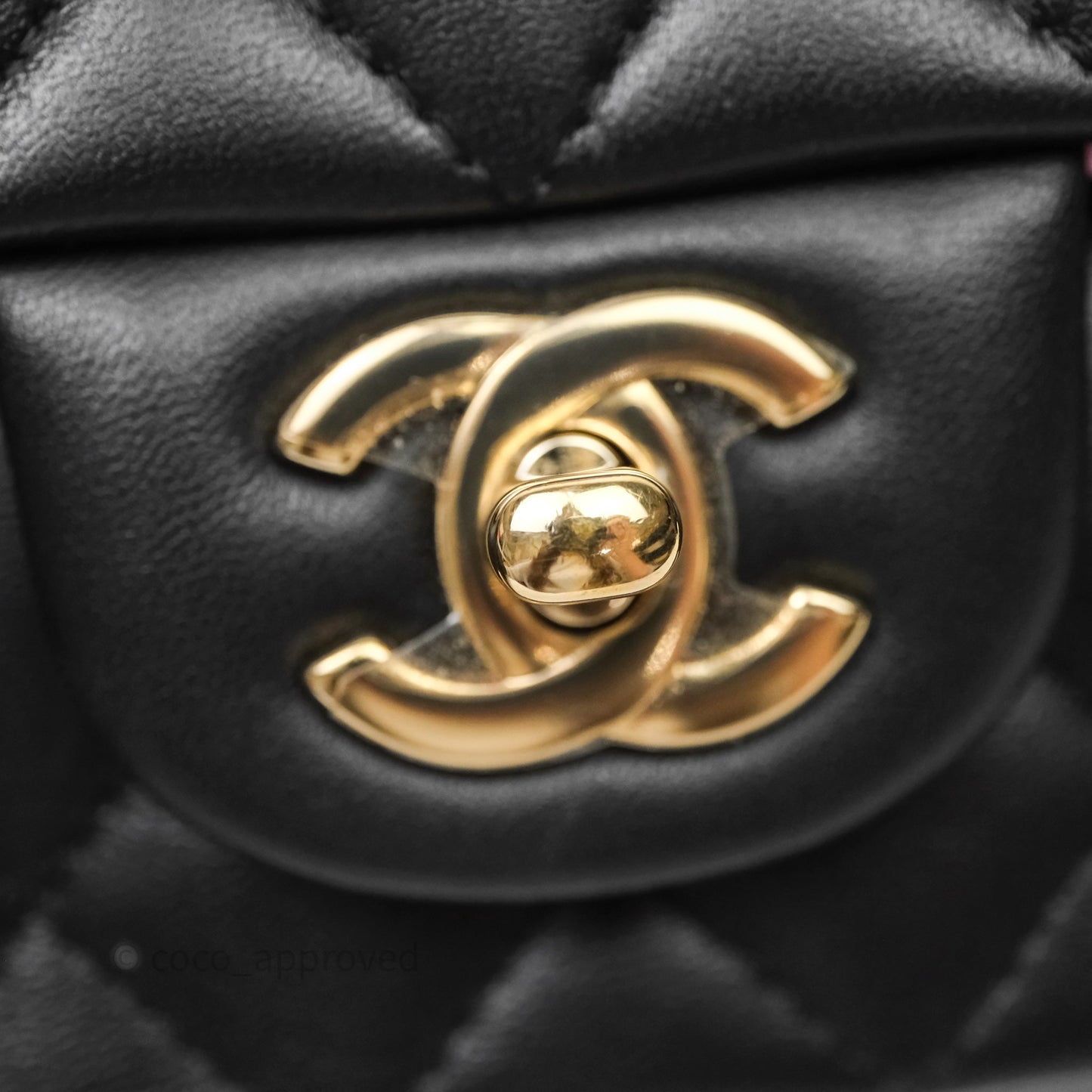 Chanel Top Handle Mini Rectangular Flap Black/Pink Lambskin Gold Hardware 23P