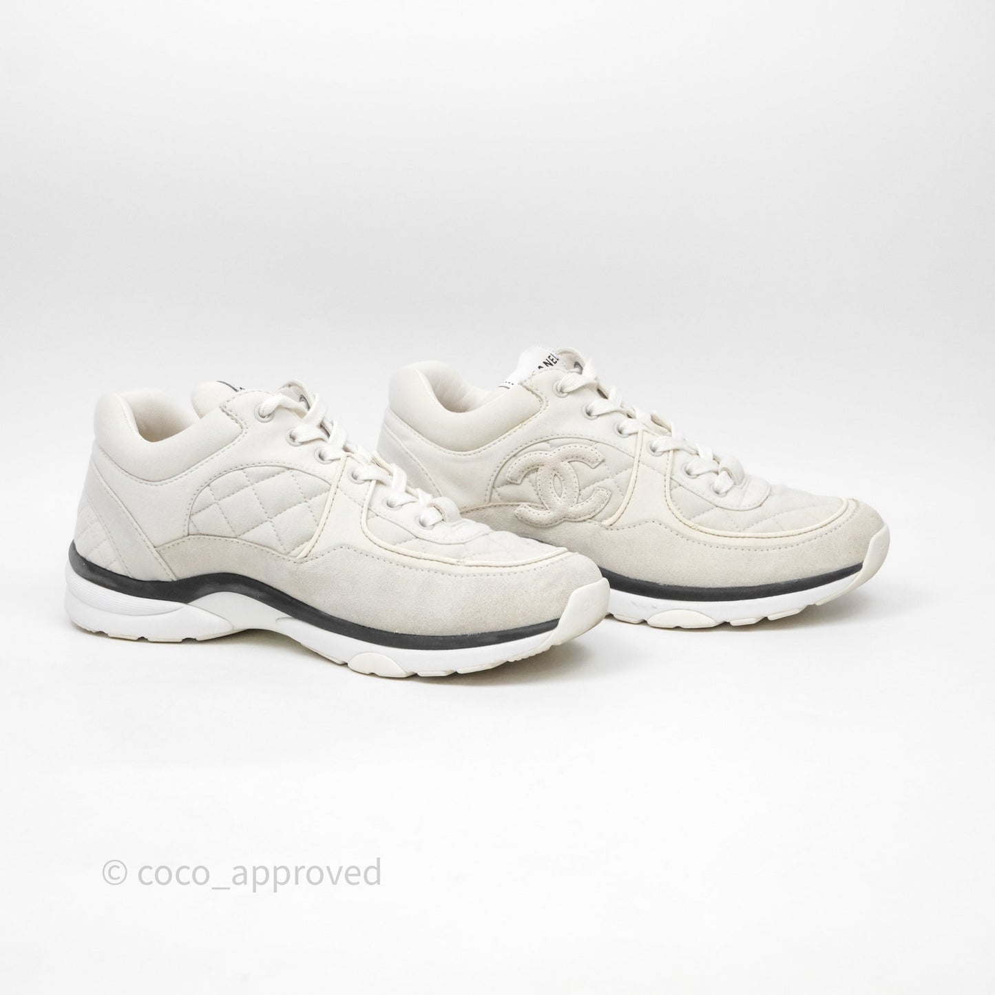 Chanel Logo Sneakers Light Grey Suede Calfskin Size 38.5