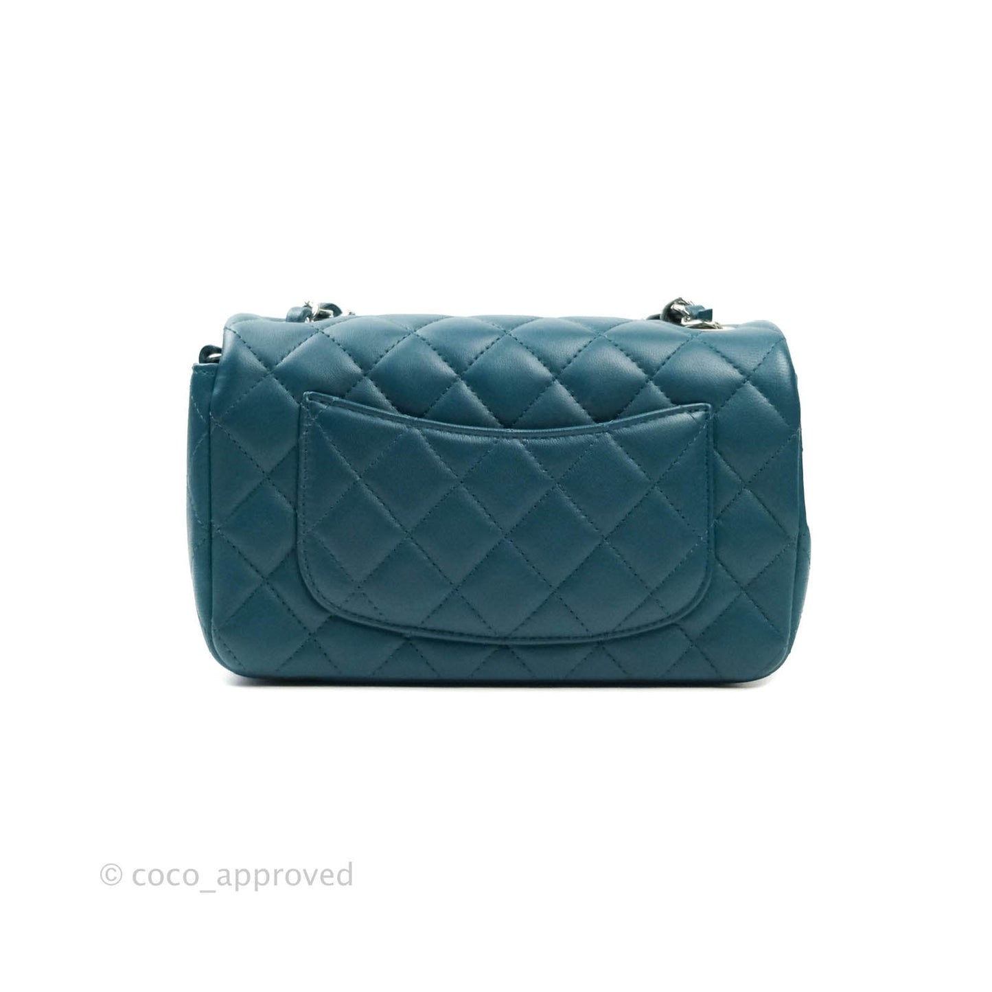 Chanel Quilted Mini Rectangular Lambskin Flap Bag Teal Silver Hardware
