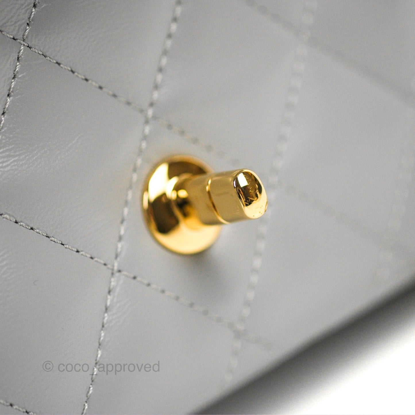 Chanel Top Handle Mini Flap Bag Light Grey Lambskin Gold Hardware 23S