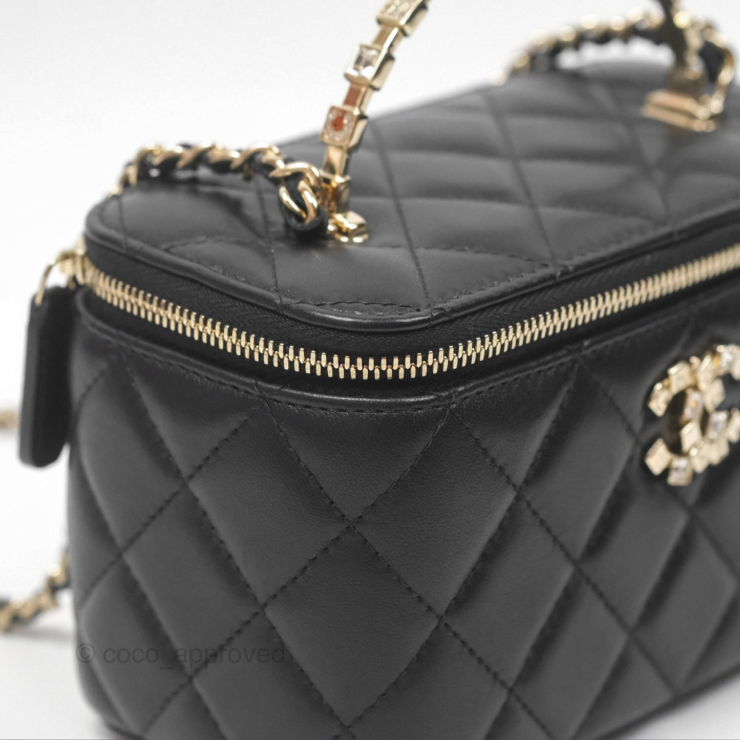 Chanel Vanity Rectangular Top Handle Black Lambskin Gold Hardware