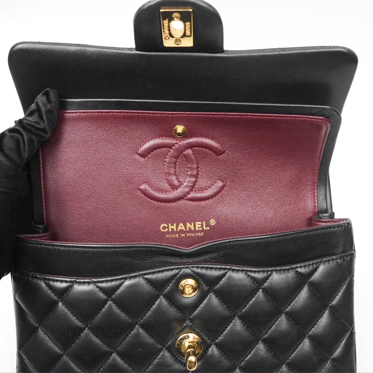 Chanel Small Classic Quilted Flap Black Lambskin Gold Hardware