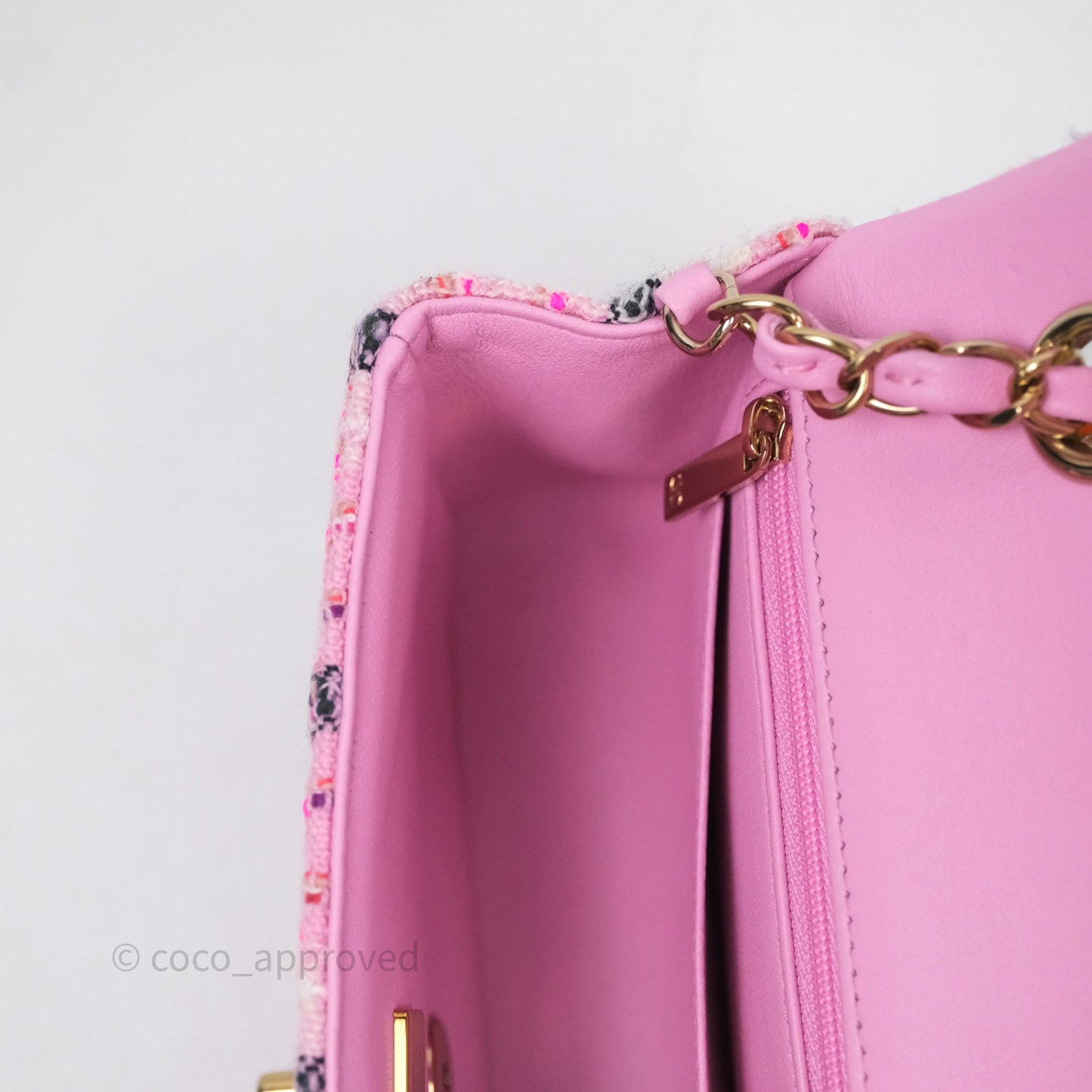 Chanel Quilted Mini Rectangular Flap Pink Tweed Gold Hardware