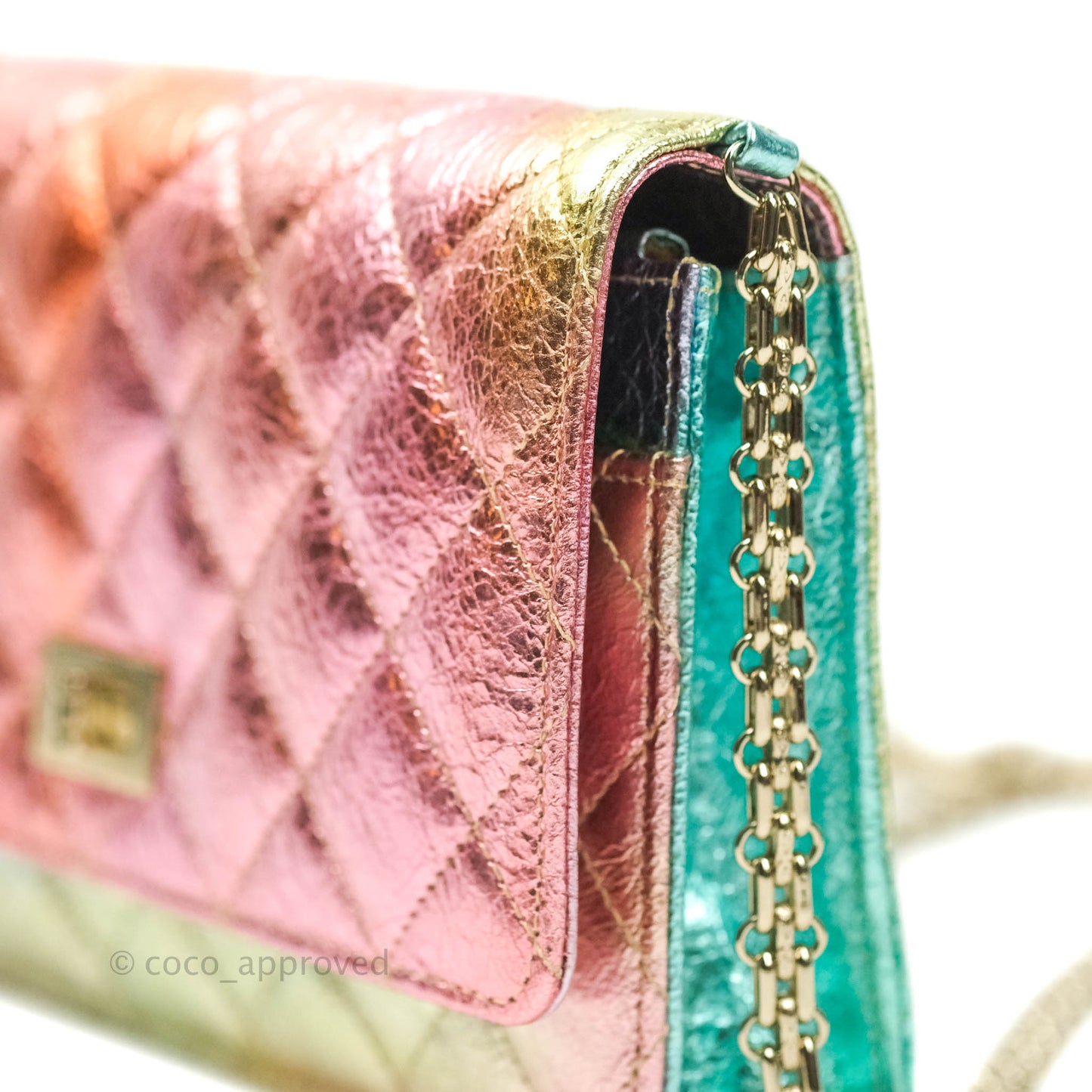 Chanel Quilted Reissue Wallet On Chain WOC Metallic Rainbow Aged Calfskin Gold Hardware