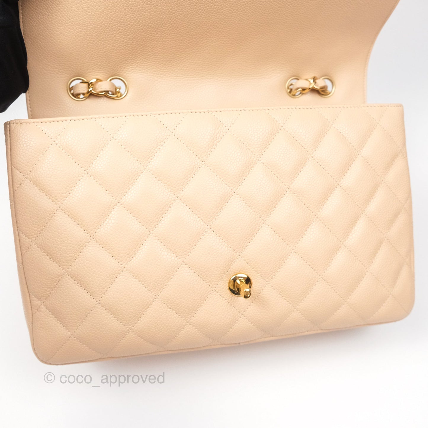 Chanel Jumbo Single Flap Quilted Beige Caviar Gold Hardware