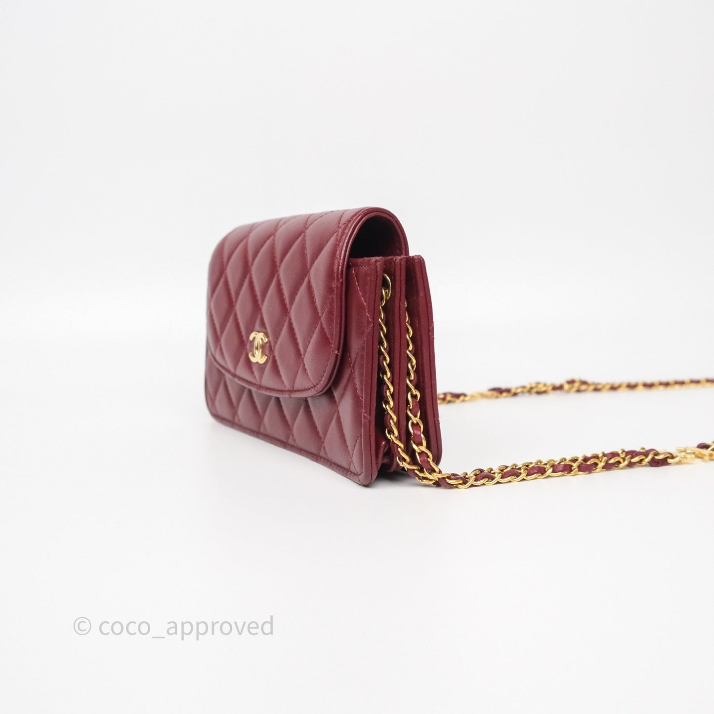 Chanel Mini WOC with CC Chain Burgundy Lambskin Gold Hardware 22K