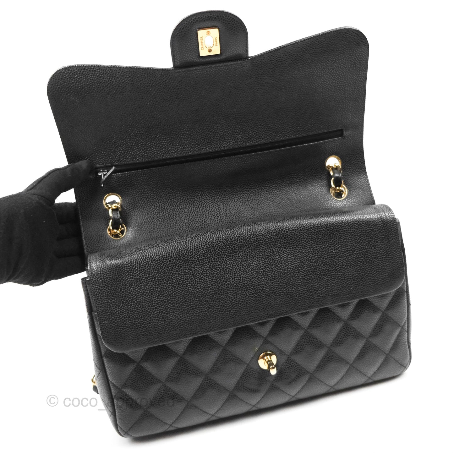 Chanel Jumbo Double Flap Quilted Black Caviar Gold Hardware⁣⁣