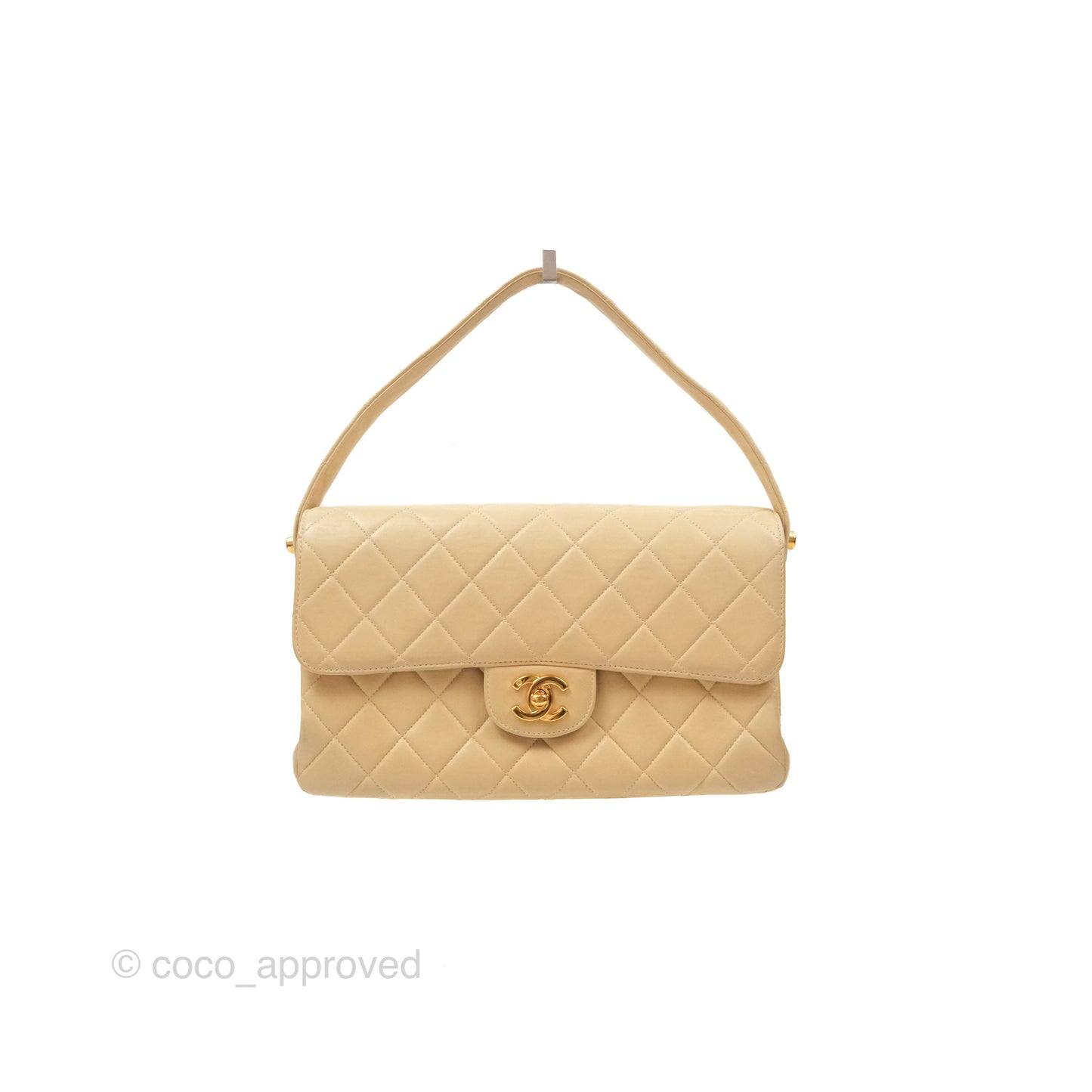 Chanel Vintage Double Sided Flap Bag Quilted Beige Lambskin Gold Hardware