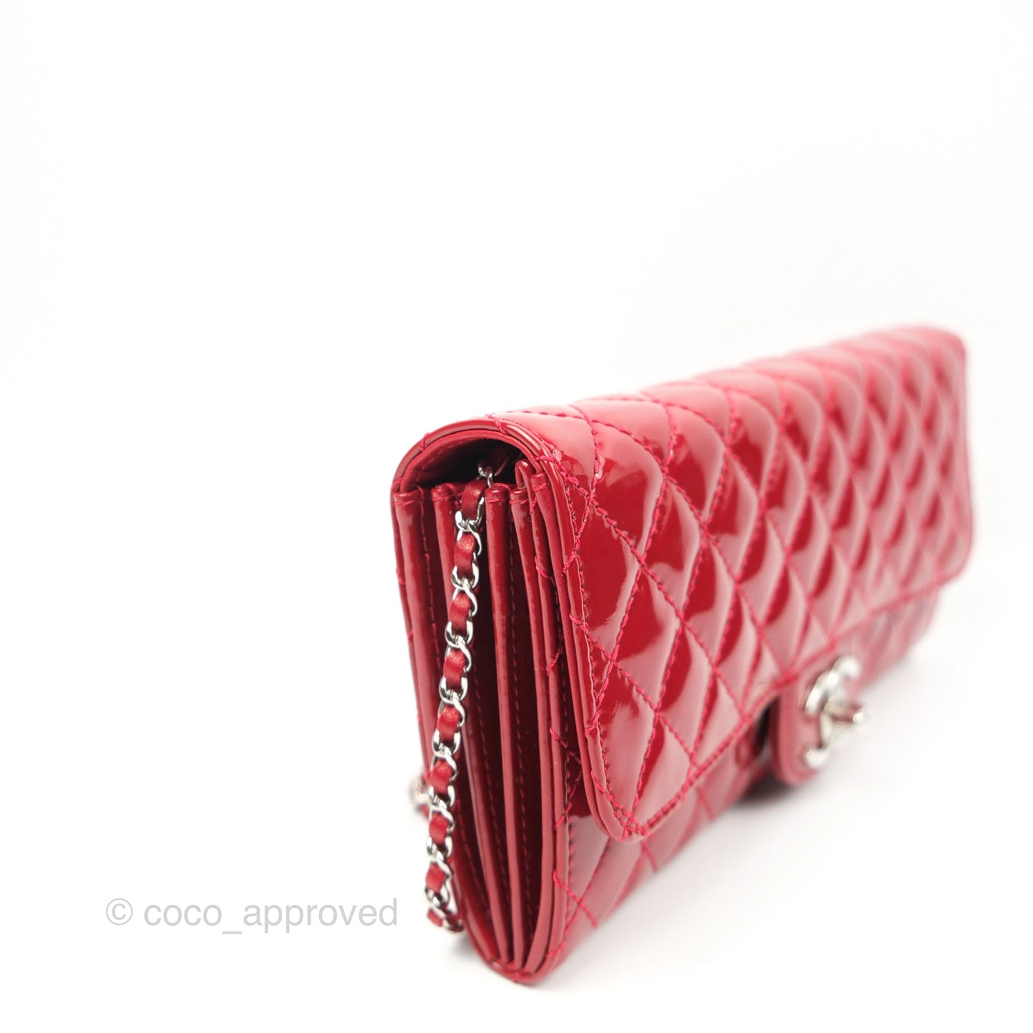 Chanel Brilliant East West Flap Clutch with Chain Red Patent Silver Hardware