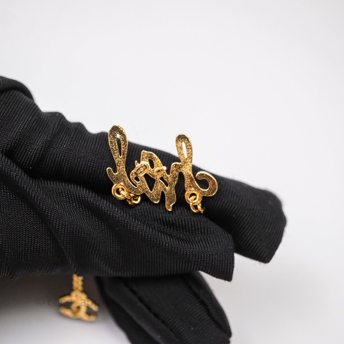 Chanel Metal Logo Drop Chain Earrings Gold Tone 24C