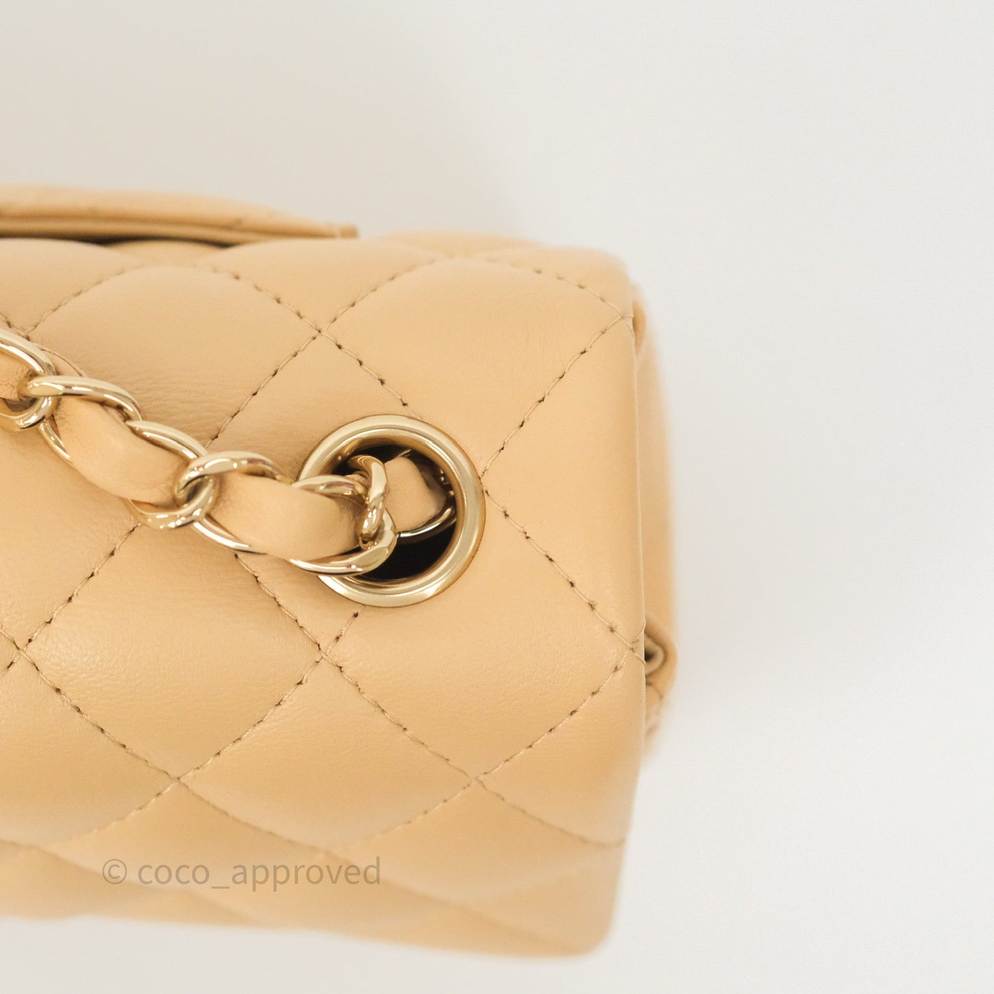 Chanel Mini Rectangular Quilted Beige Lambskin Gold Hardware