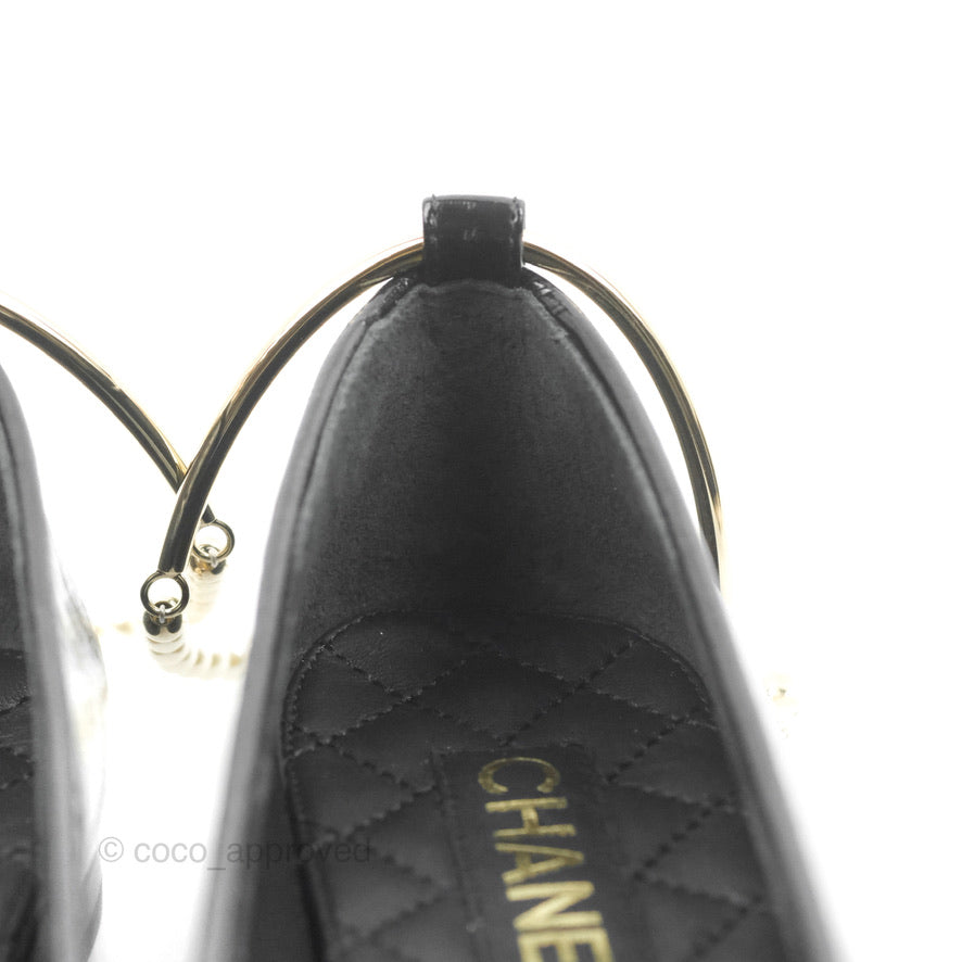 Chanel Ankle Pearl Flat Ballerinas Black Lambskin 23C Sizes 37
