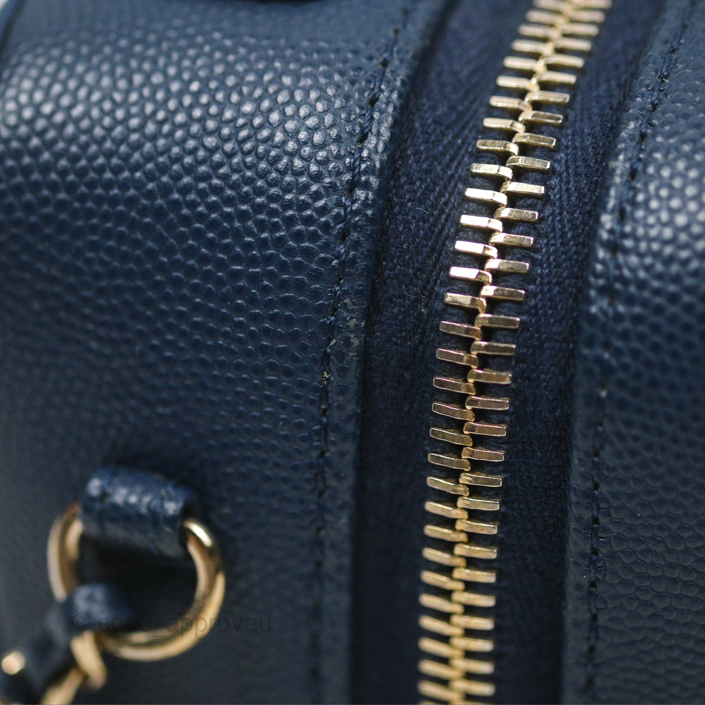 Chanel Quilted Small CC Filigree Vanity Case Navy Caviar Gold Hardware