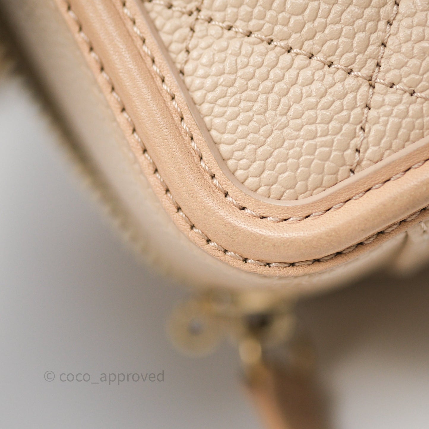 Chanel Quilted Small CC Filigree Vanity Case Beige Caviar Gold Hardware