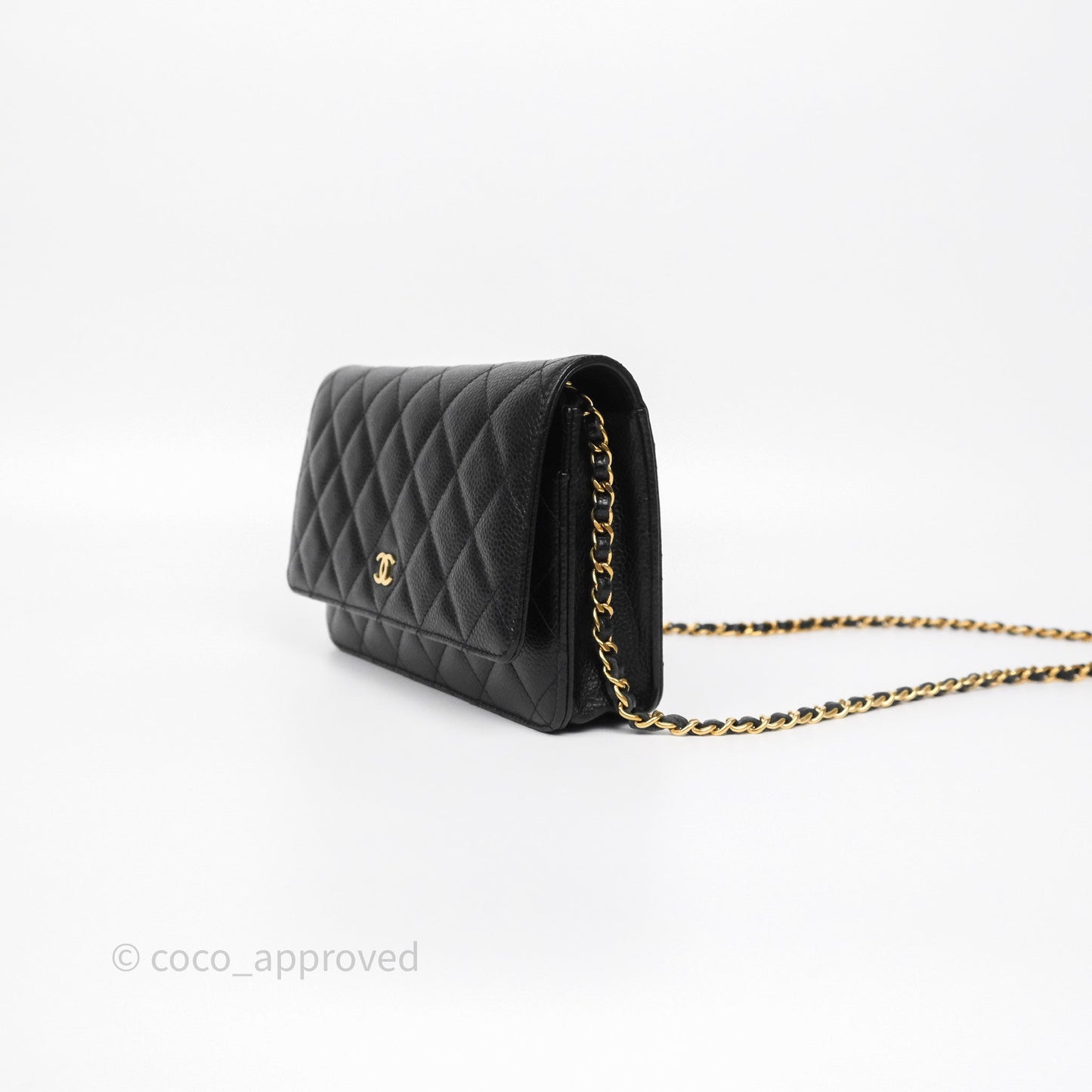 Chanel Classic Wallet On Chain WOC Quilted Black Caviar Gold Hardware