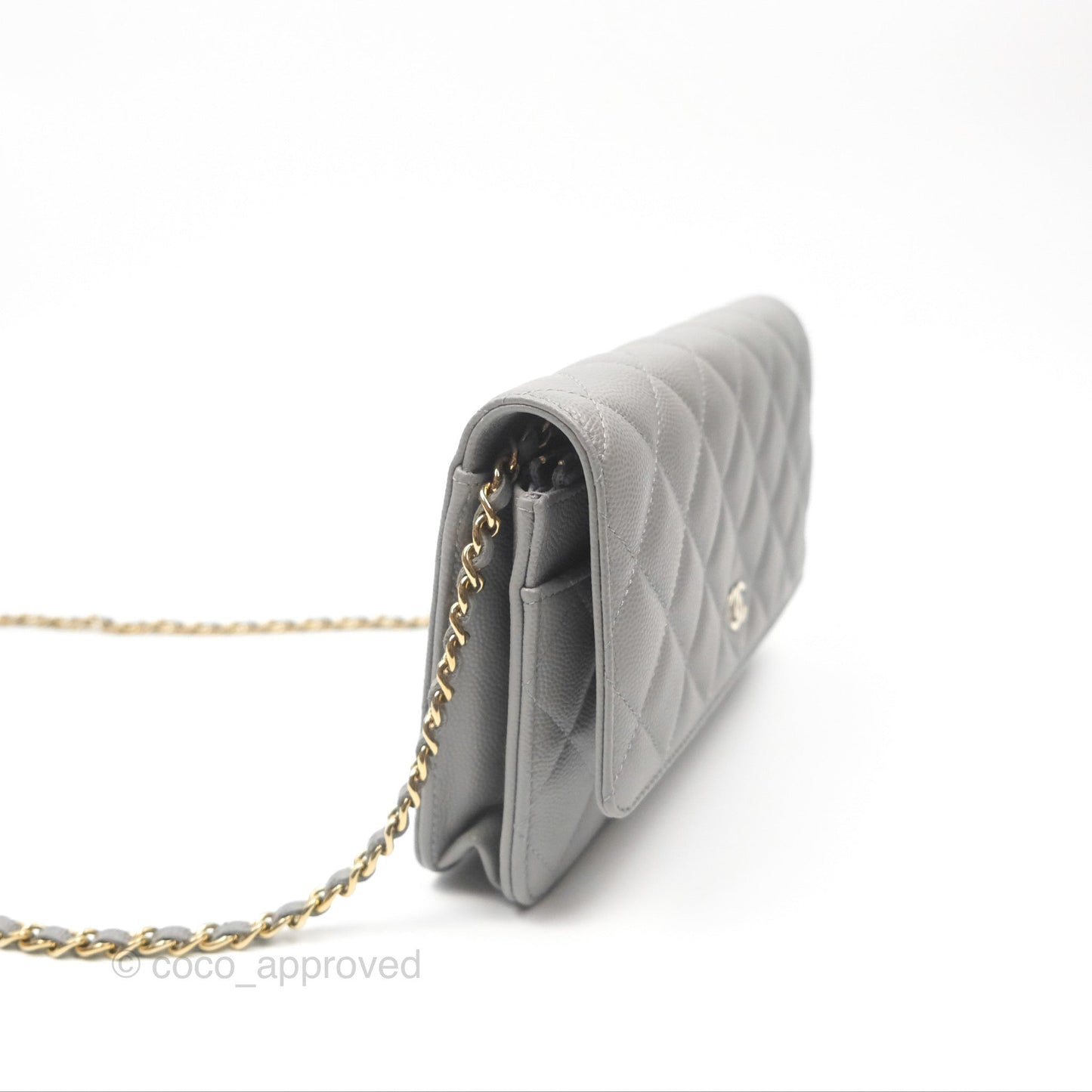 Chanel Classic Quilted Wallet On Chain WOC Grey Caviar Gold Hardware