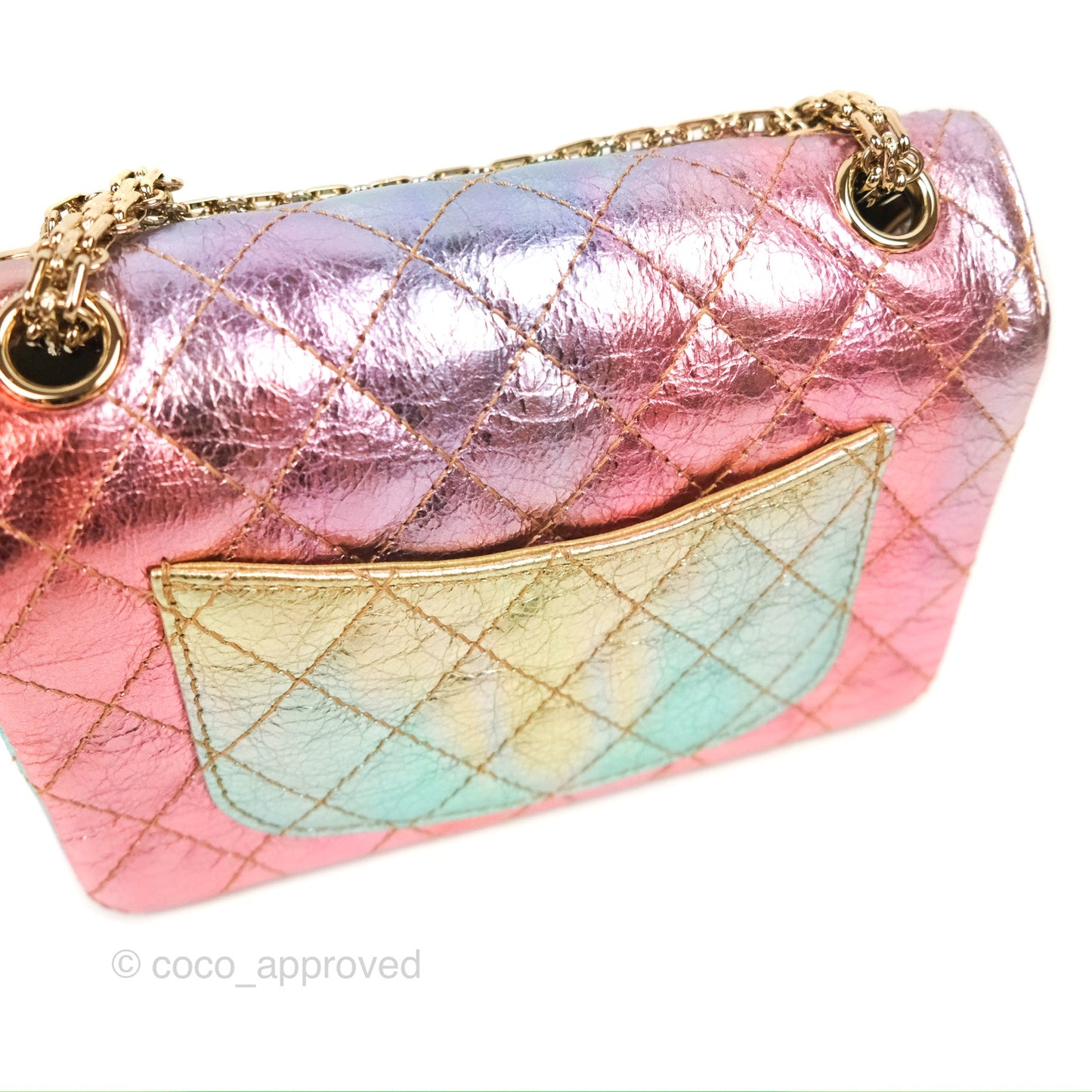 Chanel Quilted Mini Reissue 224 Metallic Rainbow Crumpled Calfskin Gold Hardware