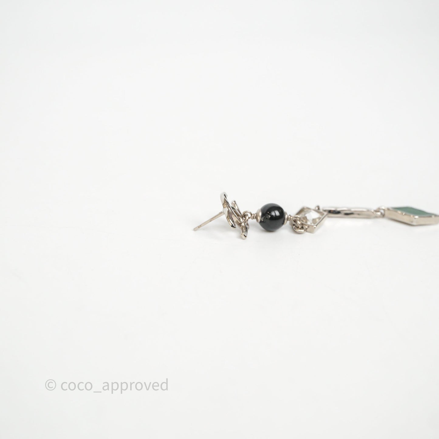 Chanel CC Black/ Green Resin Drop Earrings Silver Tone 26X