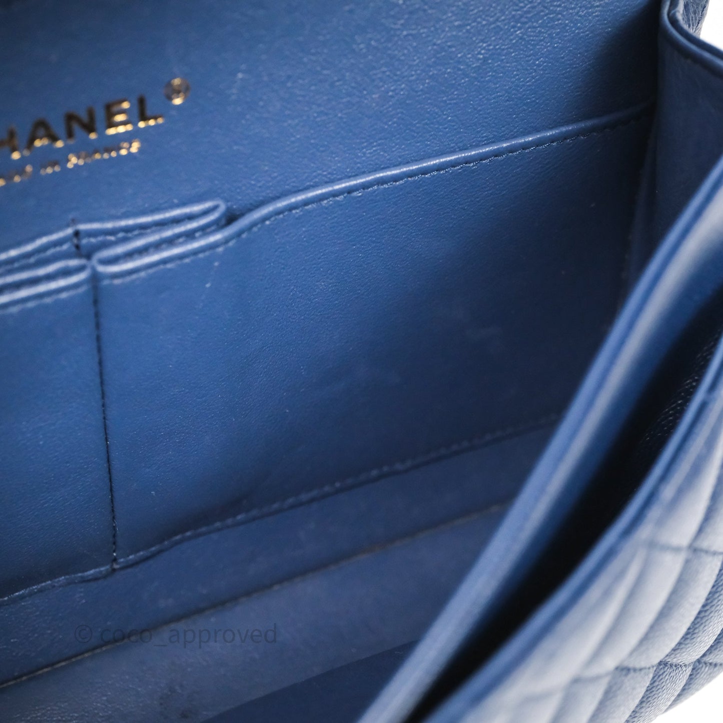 Chanel Medium Classic Flap Quilted Dark Blue Caviar Gold Hardware