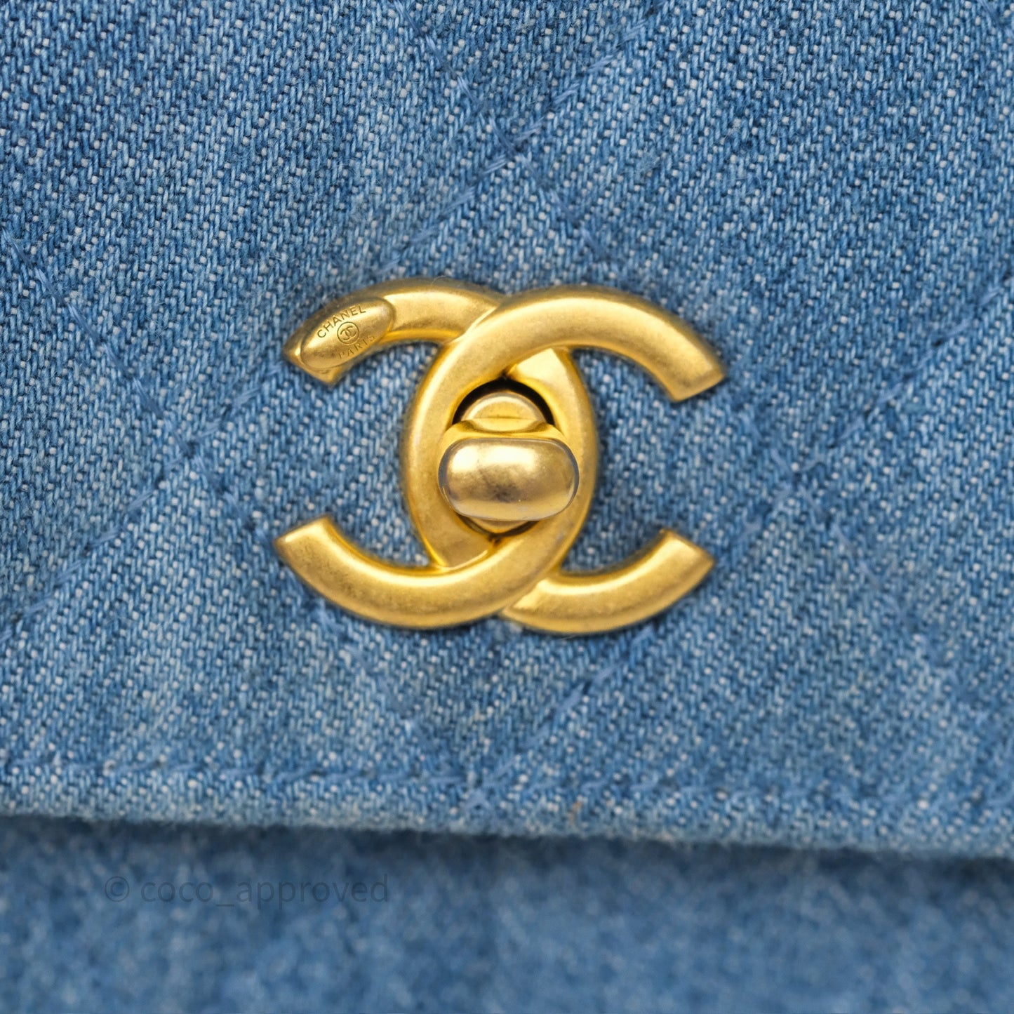 Chanel Quilted Pearl Crush Wallet on Chain WOC Denim Aged Gold Hardware