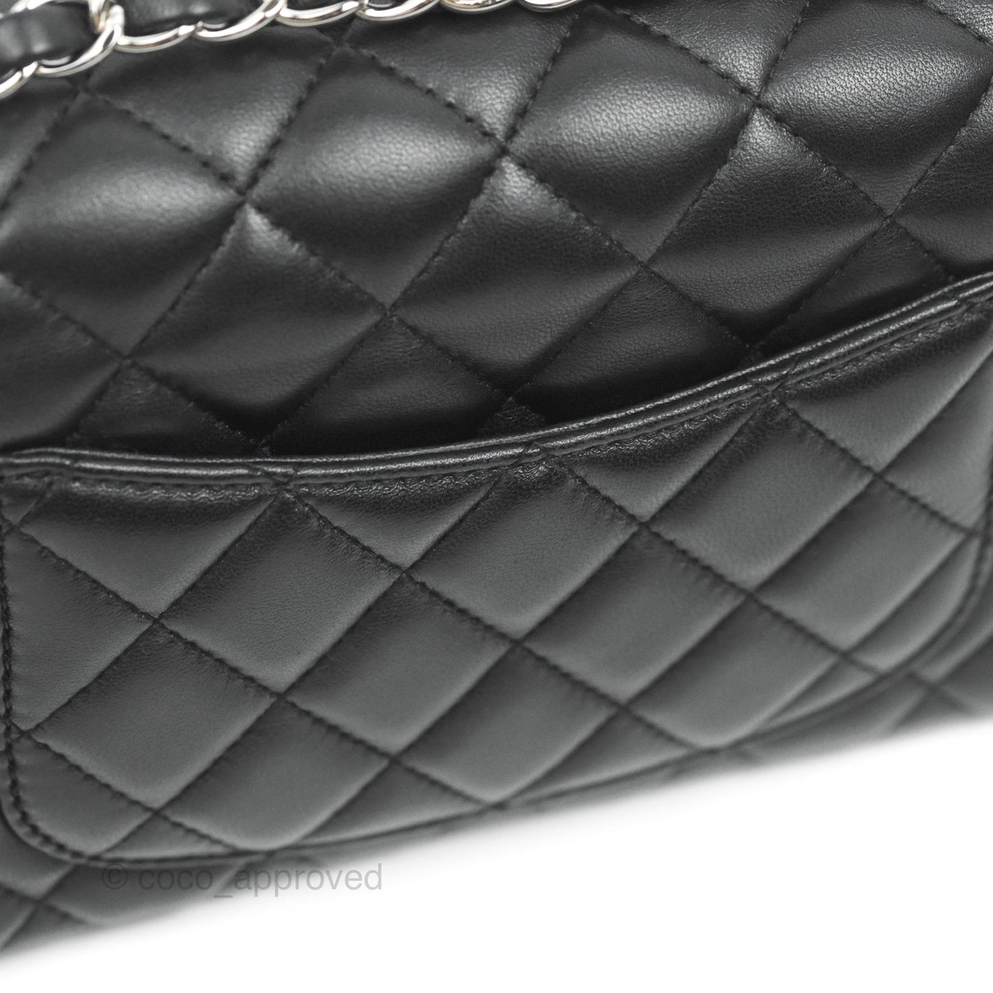 Chanel Quilted Mini Rectangular Flap Black Lambskin Silver Hardware
