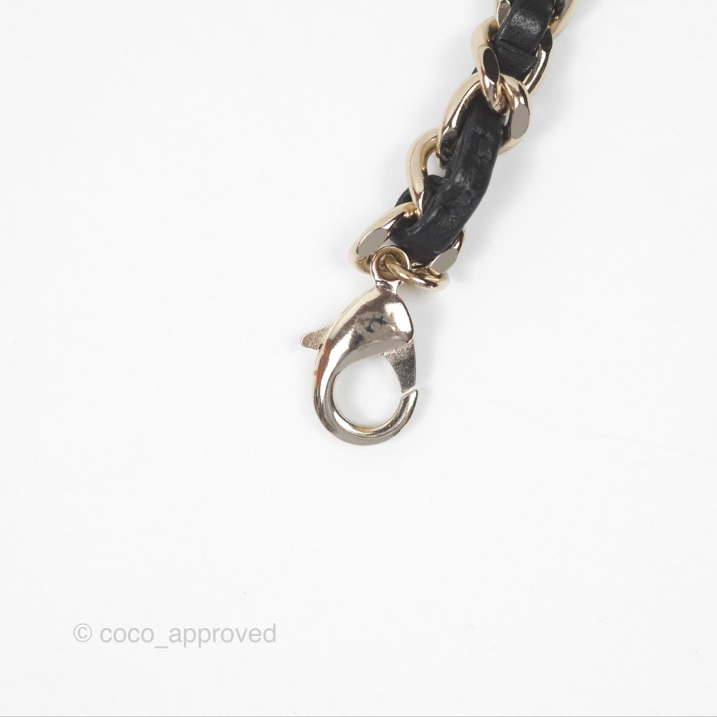 Chanel Flap Bag Charm Black Leather Chain Necklace Gold Tone 21S
