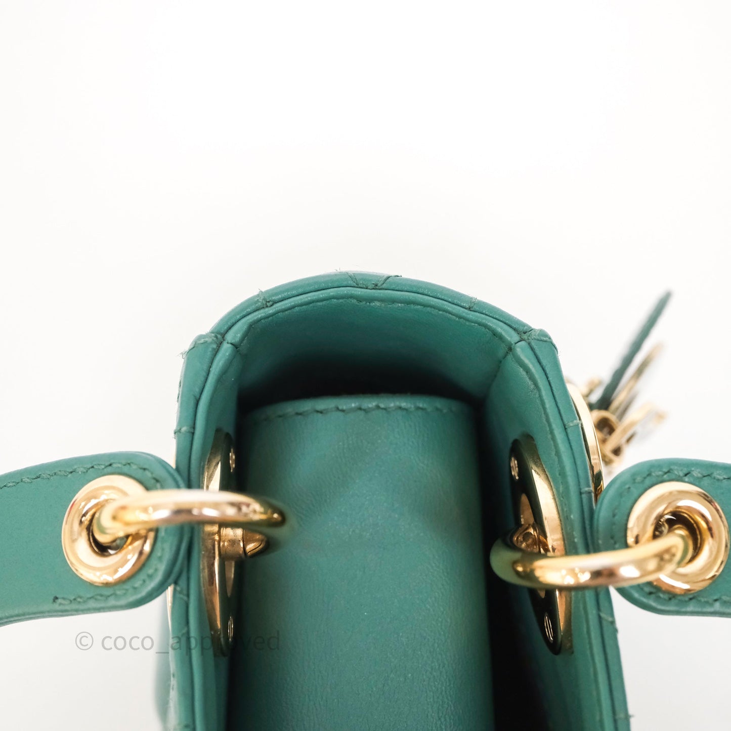 Christian Dior Mini Lady Dior Cannage Green Lambskin Gold Hardware