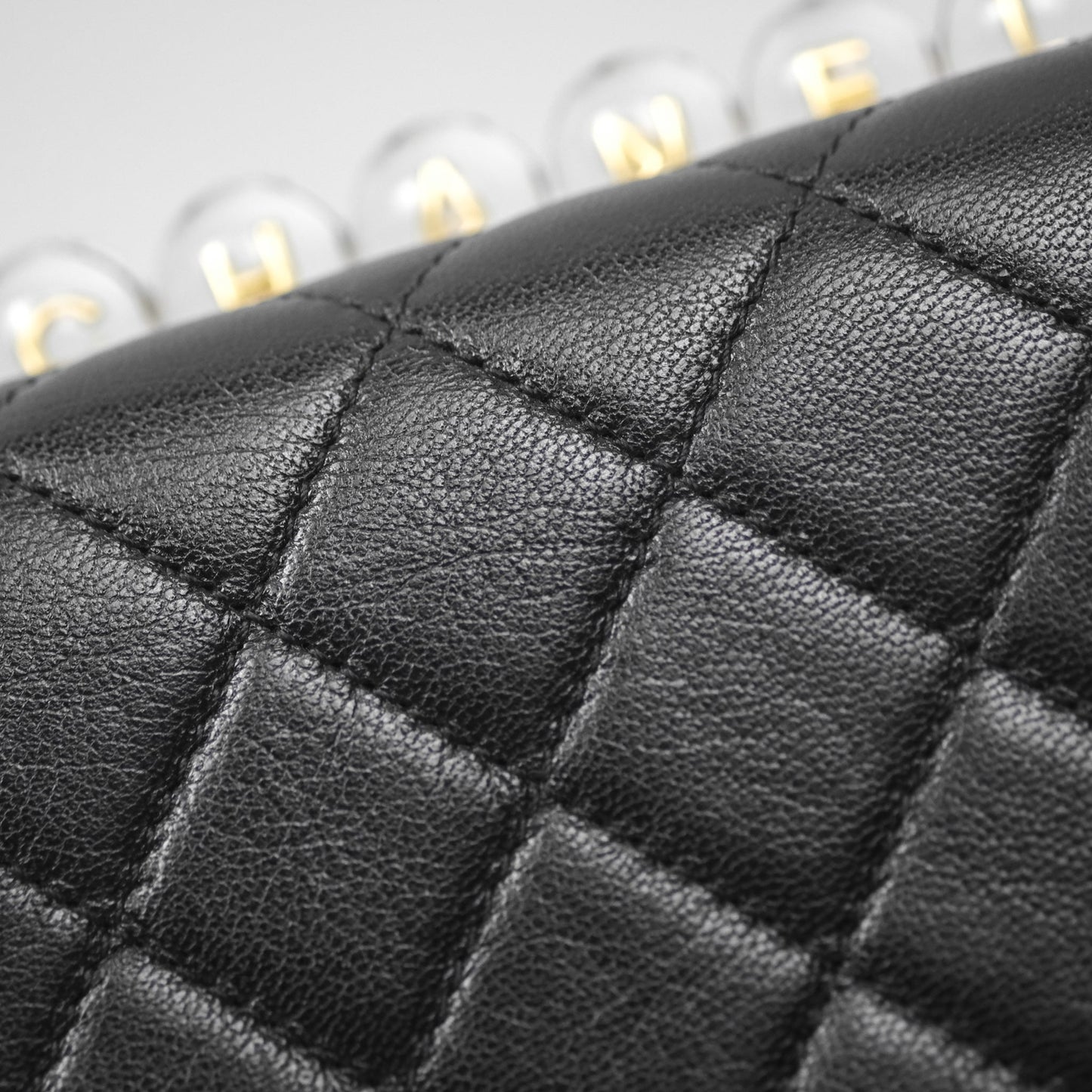 Chanel Quilted Chic Logo Pearls Flap Black Goatskin Aged Gold Hardware