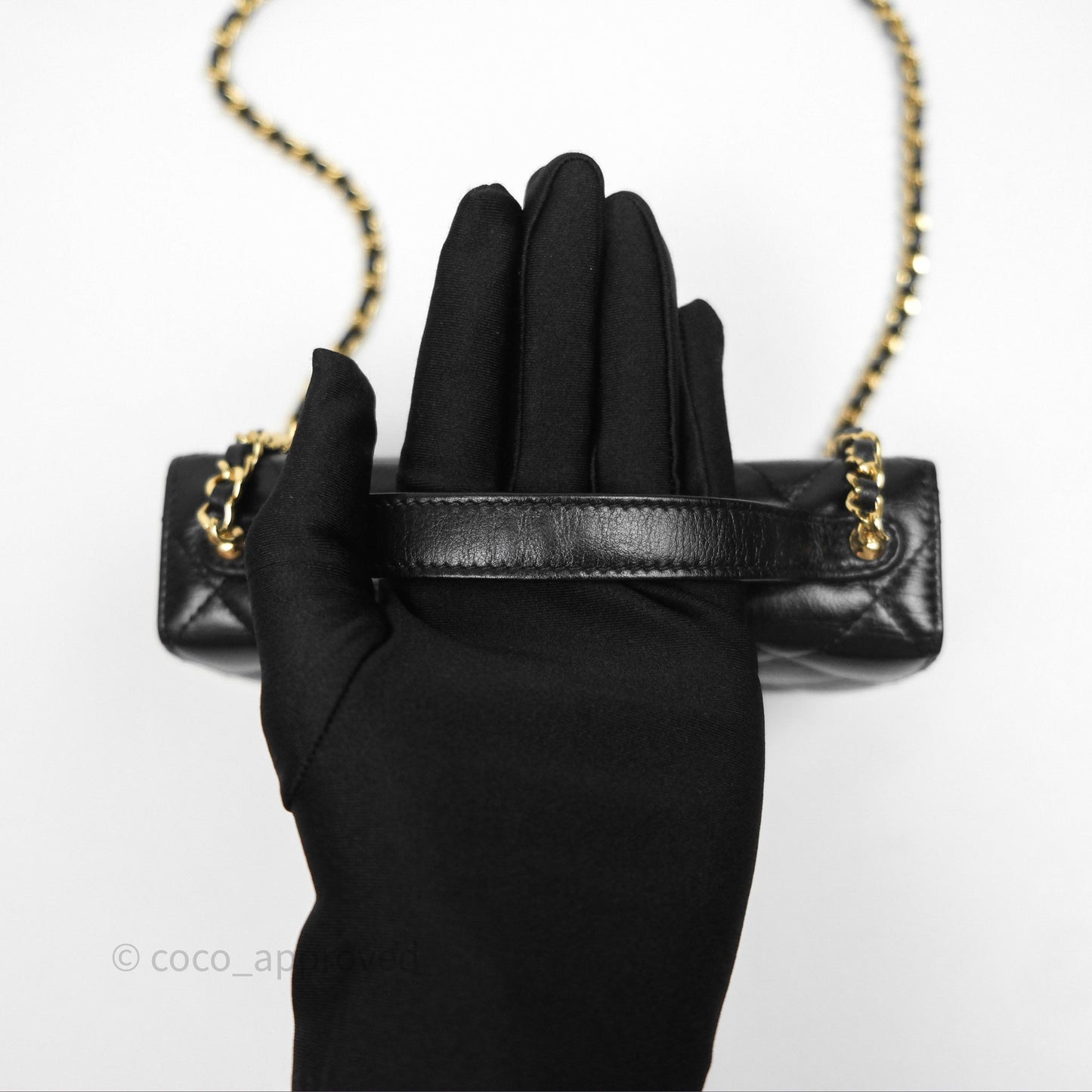 Chanel Quilted Phone Holder with Chain Black Shiny Calfskin Gold Hardware 23A