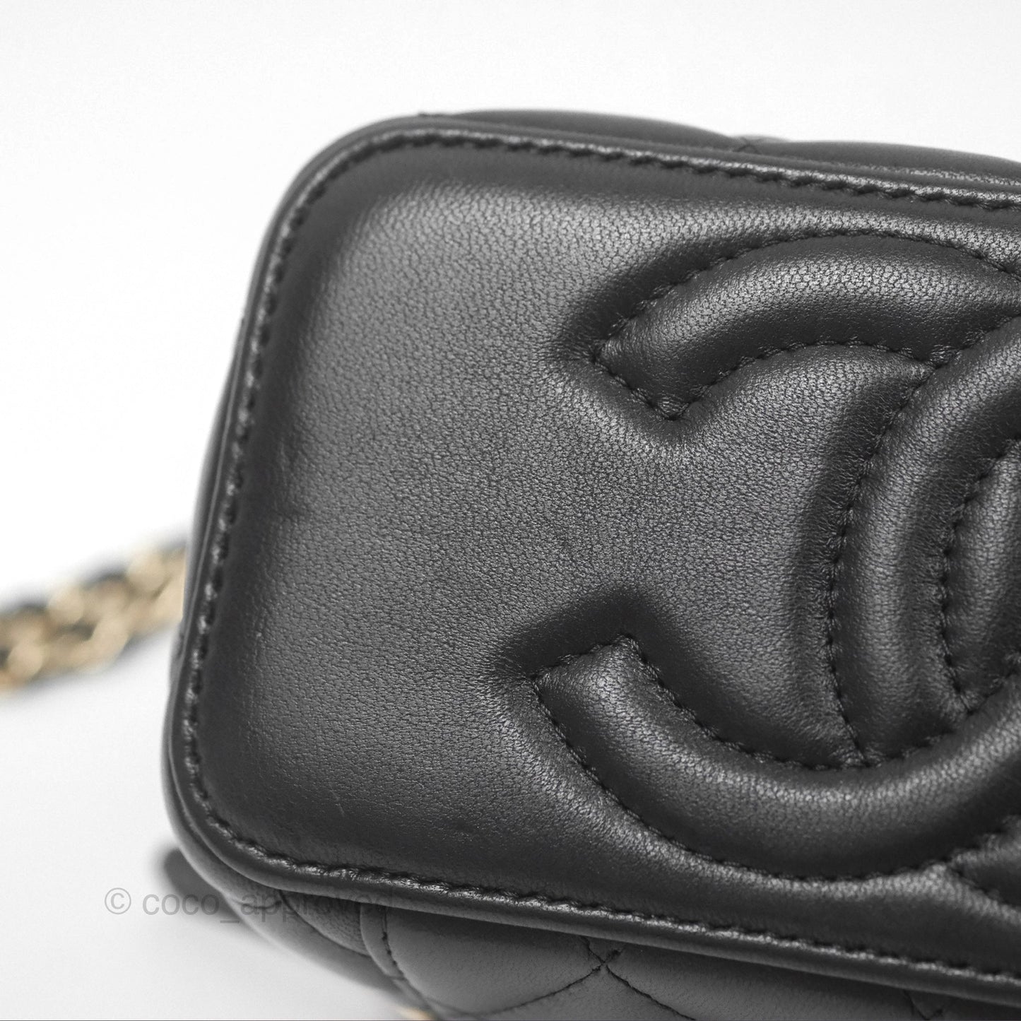 Chanel Vanity Rectangular Top Handle Black Lambskin Gold Hardware