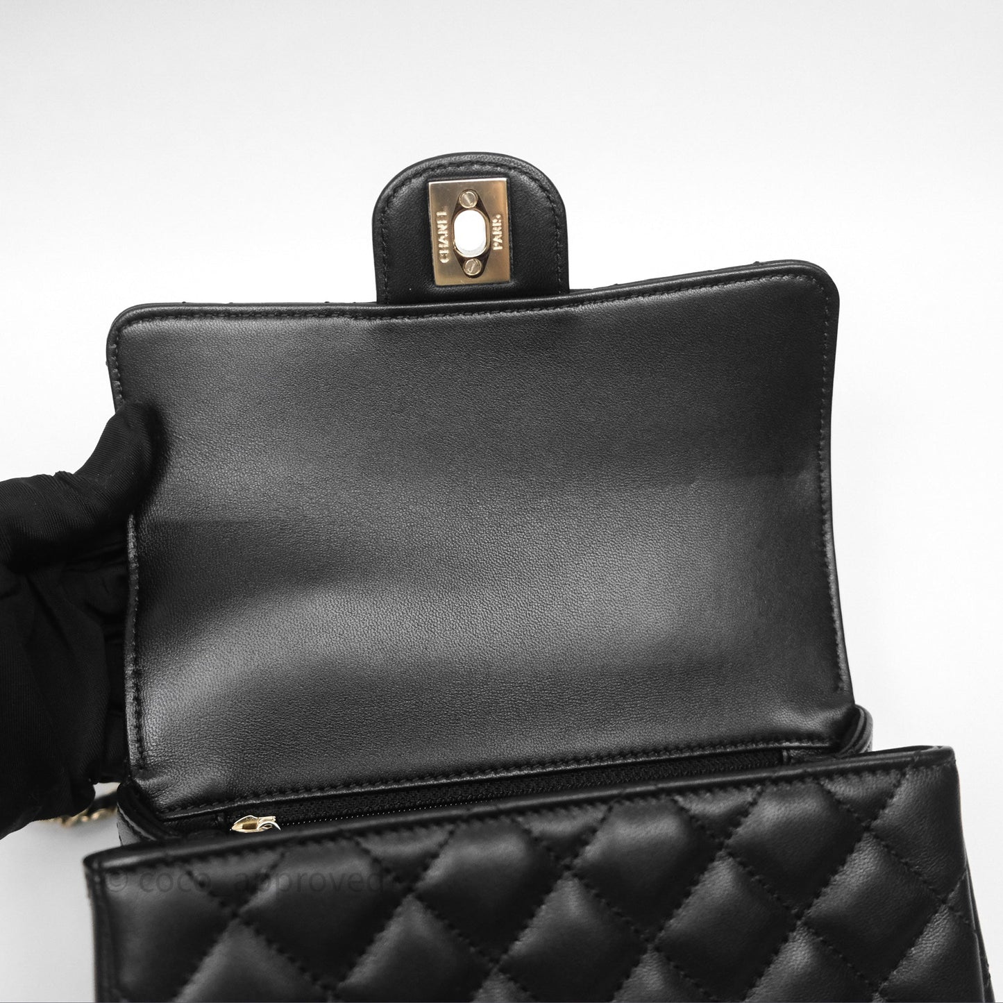 Chanel Crystals Top Handle Mini Rectangular Flap Bag Black Lambskin Gold Hardware
