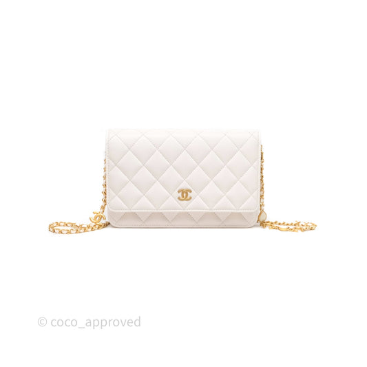 Chanel Coco Heart Chain WOC Ivory White Lambskin Aged Gold Hardware 22K