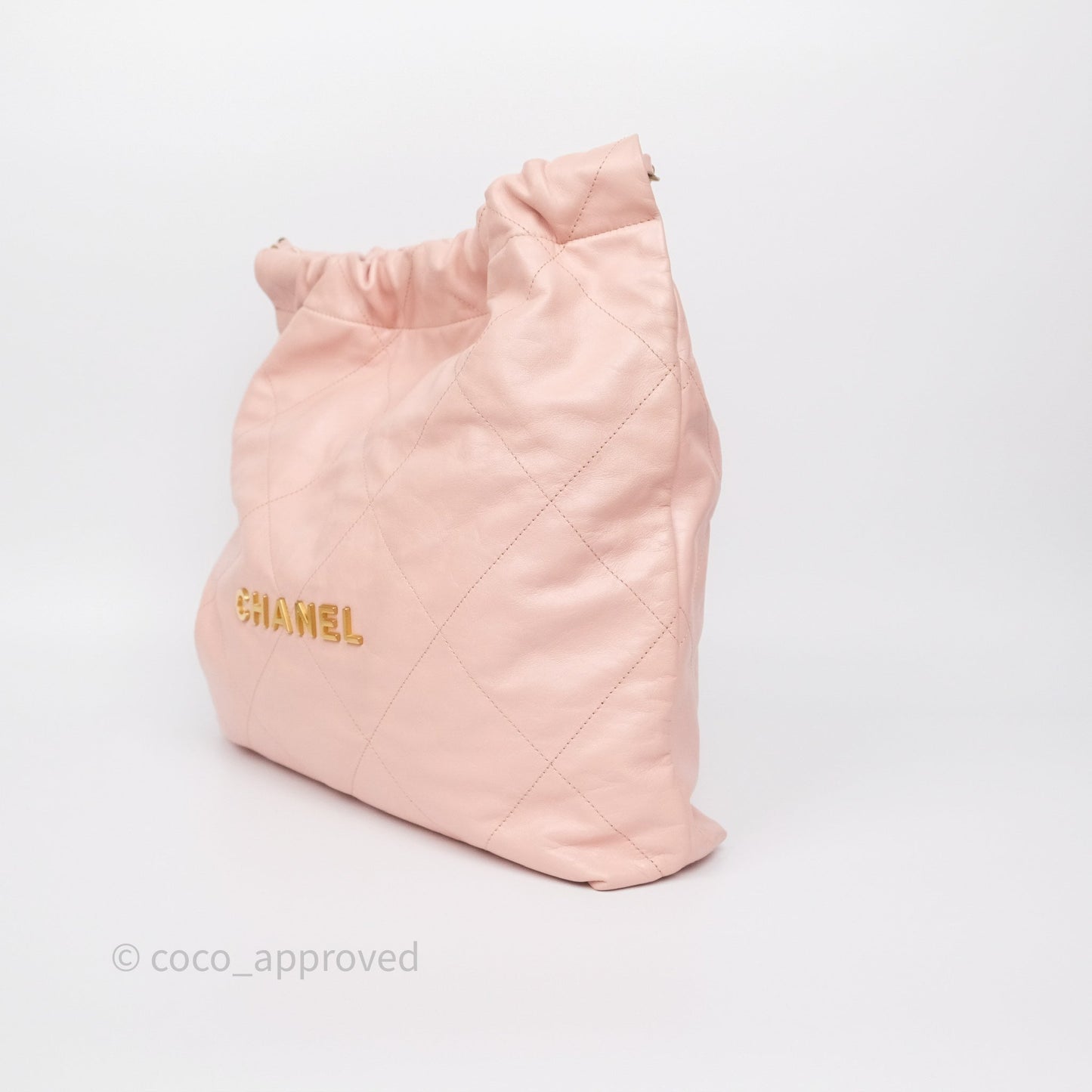 Chanel 22 Medium Pink Crumpled Calfskin Aged Gold Hardware