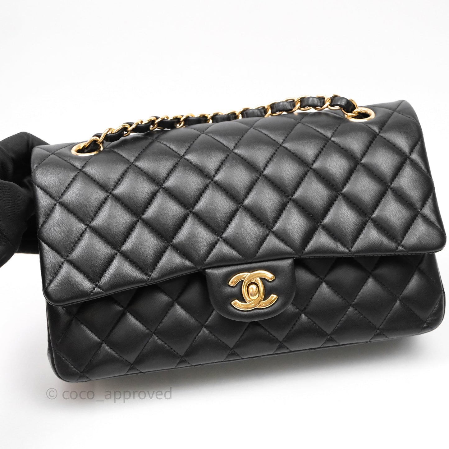 Chanel Classic M/L Medium Flap Quilted Black Lambskin Gold Hardware