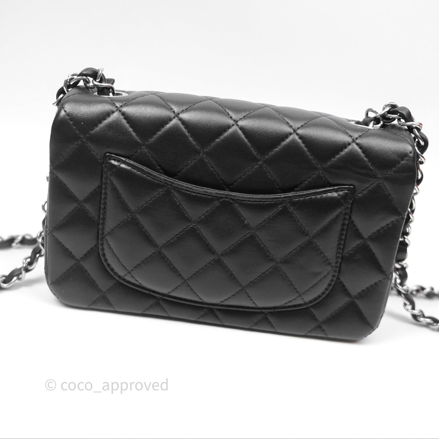 Chanel Quilted Mini Rectangular Flap Black Lambskin Silver Hardware