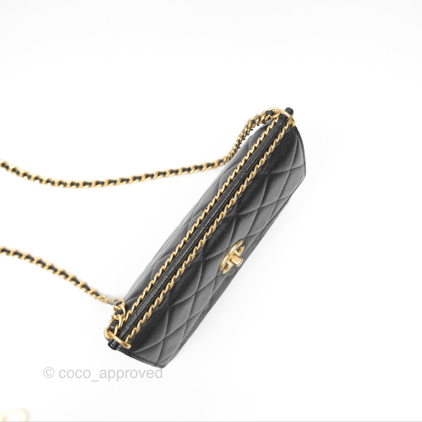 Chanel Chain Flap Bag Black Caviar Aged Gold Hardware 23A