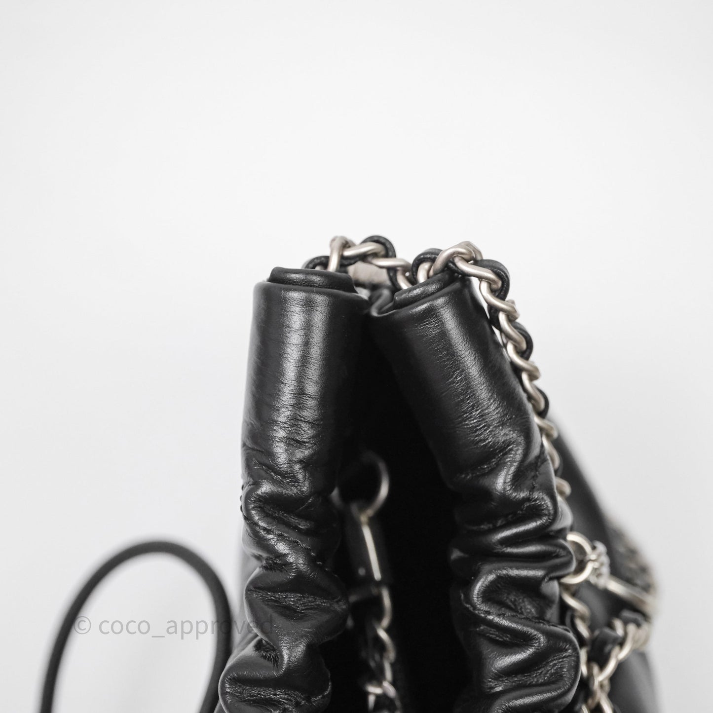 Chanel 22 Mini Bag Black Shiny Crumpled Calfskin Matte Silver Hardware